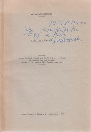 Bild des Verkufers fr Studi Platonici. Il "Carmide". [Da: Annali della Facolt di lettere e Filosofiamdell'Universit degli Studi di Milano (ACME), Vol. 18, Fasc. 1-2, Gennaio-Agosto 1965]. zum Verkauf von Fundus-Online GbR Borkert Schwarz Zerfa