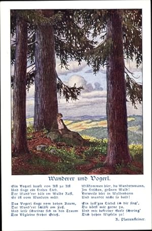 Gedicht Ansichtskarte / Postkarte Wanderer und Vogerl, Plattensteiner