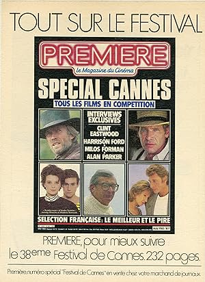 "FESTIVAL DE CANNES 1985" Annonce originale entoilée PREMIERE (Clint EASTWOOD, Johnny HALLYDAY et...