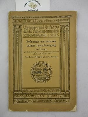 Bild des Verkufers fr Hoffnungen und Gefahren unserer Jugendbewegung. Vortrag gehalten bei der Hauptversammlung der Comenius-Gesellschaft zu Berlin am 6. Dezember 1913. zum Verkauf von Chiemgauer Internet Antiquariat GbR