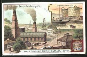 Bild des Verkufers fr Sammelbild Liebig, Schtze der Erde, Petroleumquelle, Reservoir zum Verkauf von Bartko-Reher
