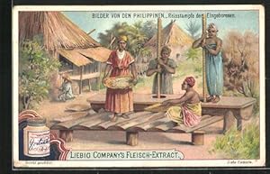 Image du vendeur pour Sammelbild Liebig, Bilder von den Philippinen, Reisstampfe der Eingeborenen mis en vente par Bartko-Reher