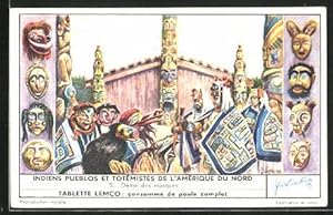 Bild des Verkufers fr Sammelbild Liebig, Indiens Pueblos et Totmistes de l`Amrique du Nord, Danse des masques zum Verkauf von Bartko-Reher