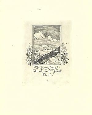 3 Exlibris mit dem Alpinismus als Thema, eines davon in zwei Größen. E. Heermann für Arthur von W...