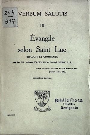 Bild des Verkufers fr Verbum Salutis, III: Evangile selon Saint Luc. zum Verkauf von books4less (Versandantiquariat Petra Gros GmbH & Co. KG)