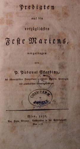 Bild des Verkufers fr Predigten auf die vorzglichsten Feste Mariens. zum Verkauf von Antiquariat Bookfarm