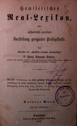 Imagen del vendedor de Homiletisches Real-Lexikon, oder: alphabetisch-geordnete Darstellung geeigneter Predigtstoffe. Bd. 3-4. a la venta por Antiquariat Bookfarm