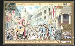 Imagen del vendedor de Sammelbild Liebig, Masken Feste und Umzge, Fastnachtsdienstag in Mailand a la venta por Bartko-Reher