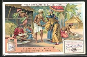 Immagine del venditore per Sammelbild Liebig, Storia della carta, Utilizzazione delle foglie di palmizio venduto da Bartko-Reher