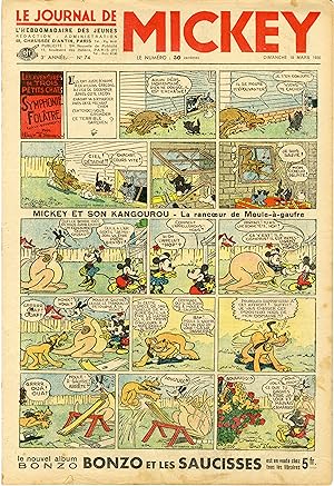 "LE JOURNAL DE MICKEY N° 74 (15/3/1936)" MICKEY ET SON KANGOUROU : La rancoeur de Moule-à-gaufre