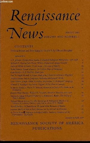 Bild des Verkufers fr Renaissance News, volume XVII, number 1  4, spring, summer, autumn and winter 1964 zum Verkauf von Le-Livre