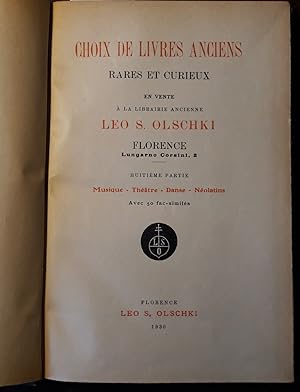 Choix de livres anciens rares et curieux en vente a la librairie ancienne . Musique - Théatre - D...
