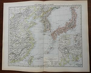 East China Qing Empire Japan Korea Taiwan Canton 1890 Luddecke detailed ...