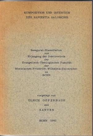 Bild des Verkufers fr Komposition und Intention der Sapientia Salomonis - Inaugural-Dissertation. zum Verkauf von nika-books, art & crafts GbR
