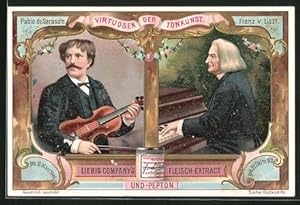 Bild des Verkufers fr Sammelbild Liebig, Virtuosen der Tonkunst, Pablo de Sarasate, Franz v. Liszt zum Verkauf von Bartko-Reher