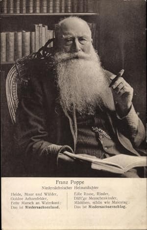 Ansichtskarte / Postkarte Franz Poppe, Niedersächsischer Heimatdichter, Gedicht Heide, Moor und W...