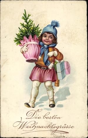 Ansichtskarte / Postkarte Glückwunsch Weihnachten, Mädchen, Tannenbaum, Geschenke