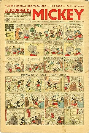 "LE JOURNAL DE MICKEY N° 92 (19/7/1936)" NUMÉRO SPÉCIAL DES VACANCES / MICKEY ET LA T.S.F. : Pure...