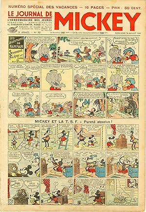 "LE JOURNAL DE MICKEY N° 92 (19/7/1936)" NUMÉRO SPÉCIAL DES VACANCES / MICKEY ET LA T.S.F. : Pure...