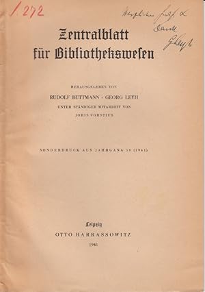 Stellung und Aufgabe der wissenschaftlichen Bibliothek in der Zeit. [Aus: Zentralblatt für Biblio...