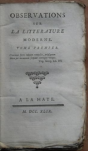 Image du vendeur pour Observations sur la littrature moderne Tome premier mis en vente par Bouquinerie L'Ivre Livre