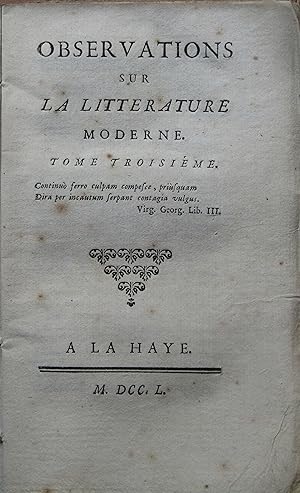 Image du vendeur pour Observations sur la littrature moderne Tome troisime mis en vente par Bouquinerie L'Ivre Livre