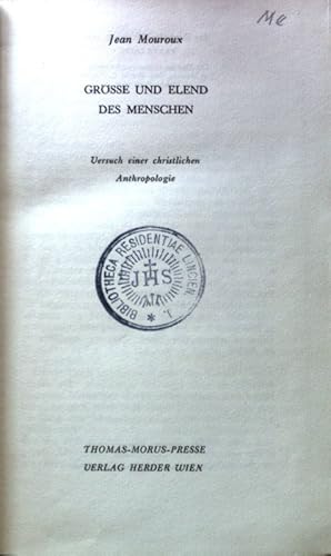 Seller image for Grsse und Elend des Menschen : Versuch einer christlichen Anthropologie. for sale by books4less (Versandantiquariat Petra Gros GmbH & Co. KG)