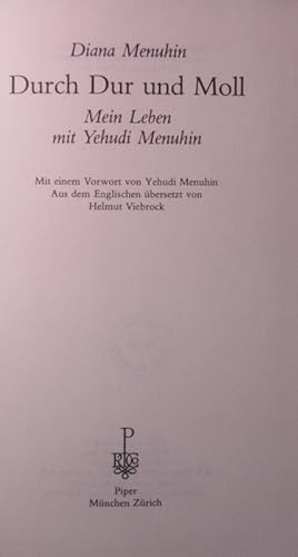 Bild des Verkufers fr Durch Dur und Moll. Mein Leben mit Yehudi Menuhin. zum Verkauf von Antiquariat Bookfarm