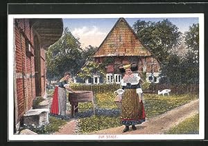 Bild des Verkufers fr Ansichtskarte Volkstrachten aus Bckeburg und Schaumburg-Lippe, Frau mit Korb geht zur Stadt zum Verkauf von Bartko-Reher