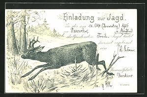Ansichtskarte Einladung zur Jagd, Springender Rehbock