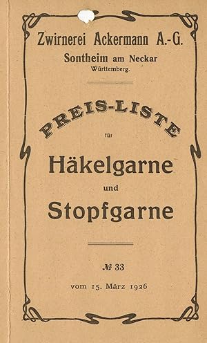 Preisliste für Häkelgarne und Stopfgarne Nr. 33 vom 15.März 1926