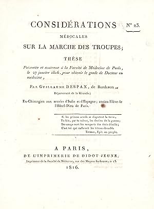 Considération médicales sur la marche des troupes. Thèse présentée et soutenue à la Faculté de Mé...