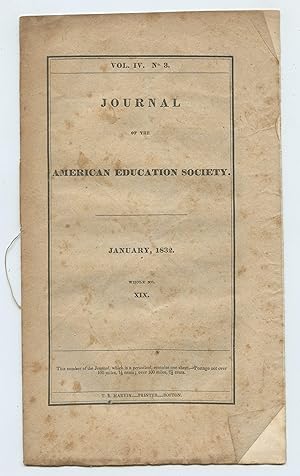 Bild des Verkufers fr Journal of the American Education Society January 1832 zum Verkauf von Attic Books (ABAC, ILAB)