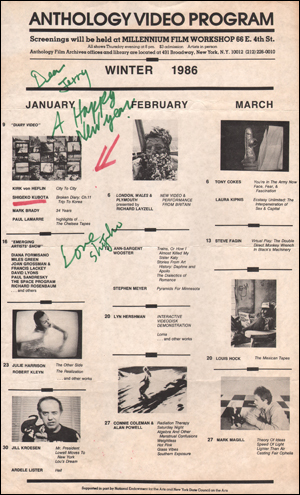 Imagen del vendedor de Anthology Video Program : Winter 1986 a la venta por Specific Object / David Platzker