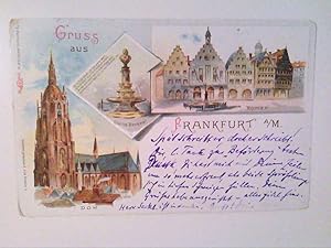 Frankfurt am Main. Litho - Karte. Dom. Römer. Stoltze - Denkmal. Alte AK.