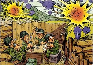 Künstler Ansichtskarte / Postkarte Jean Pol, Soldaten spielen Karten, Bundeswehr, Schützengraben