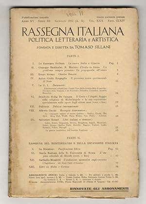 Rassegna Italiana, politica, letteraria e artistica, fondata e diretta da Tomaso Sillani. Anno XV...