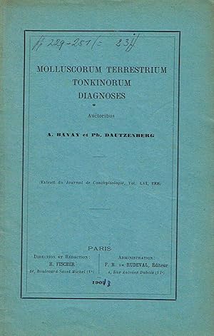 Imagen del vendedor de Molluscorum terrestrium Tonkinorum diagnoses. In 8vo, original wrappers, pp. 23. Offprint from Journ. Conchyl., 56 a la venta por NATURAMA