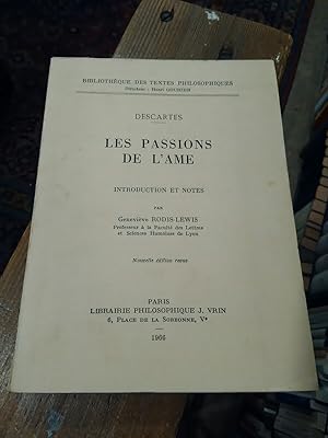 Bild des Verkufers fr Les passions de l'me. Introduction et notes. zum Verkauf von Antiquariat Thomas Nonnenmacher