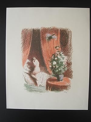 Bild des Verkufers fr Frauenakt im Schlafzimmer-Weie Camelien" Original-Lithographie in die Platte monogrammiert, Blatt: 37 x 30 cm, zum Verkauf von Antiquariat Schleifer
