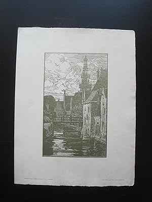 Bild des Verkufers fr Hollndische Stadt" Original-Holzschnitt, Motiv: 27 x 16,2 cm; Blatt: 41 x 31 cm, im weien Rand gering stockfleckgi, sonst gutes Blatt zum Verkauf von Antiquariat Schleifer