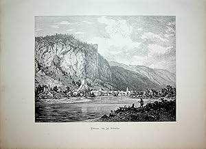 Kärnten, Villach, Federaun, Ansicht ca. 1880 originale Druckgrafik