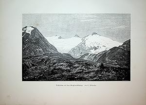 Kärnten, Hohe Tauern, Ankogelgruppe, Großelendkees, Ansicht ca. 1880 originale Druckgrafik