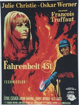 "FAHRENHEIT 451" Réalisé par François TRUFFAUT en 1966 avec Julie CHRISTIE, Oskar WERNER / Affich...