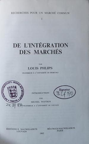 Seller image for De l'intgration des marchs for sale by Antiquariat Bookfarm