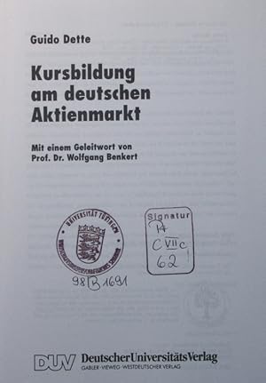 Immagine del venditore per Kursbildung am deutschen Aktienmarkt venduto da Antiquariat Bookfarm