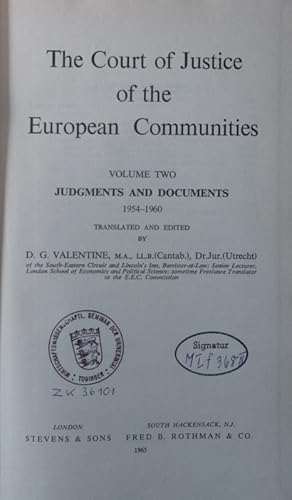 Bild des Verkufers fr The Court of Justice of the European Communities. - 2. Jugdments and documents 1954 - 1960 zum Verkauf von Antiquariat Bookfarm