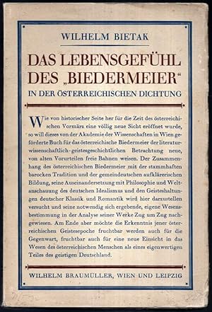 Imagen del vendedor de Das Lebensgefhl des "Biedermeier" in der sterreichischen Dichtung. a la venta por Antiquariat Dennis R. Plummer