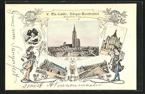 Bild des Verkufers fr Ansichtskarte Strassburg i. Els, V. Els.-Lothr. Snger-Bundesfest, Halle, Kirche, Frau in Tracht zum Verkauf von Bartko-Reher
