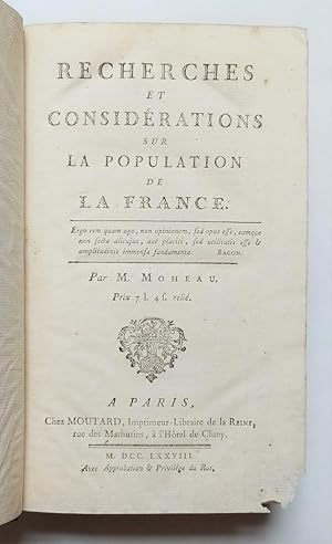 Seller image for Recherches et considrations sur la population de la France for sale by Bernard Quaritch Ltd ABA ILAB